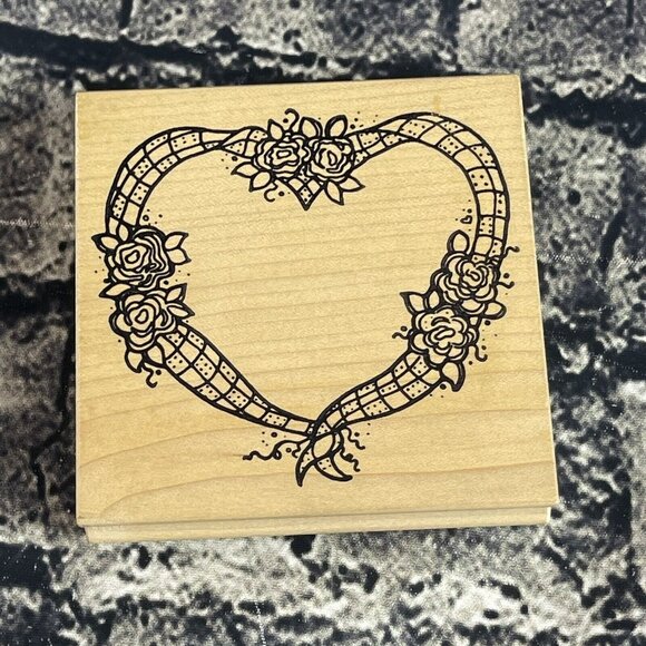 Great Impressions Rubber Stamps K27 HEART RIBBON WREATH ROSE ROSES FLOWERS - Picture 1 of 6